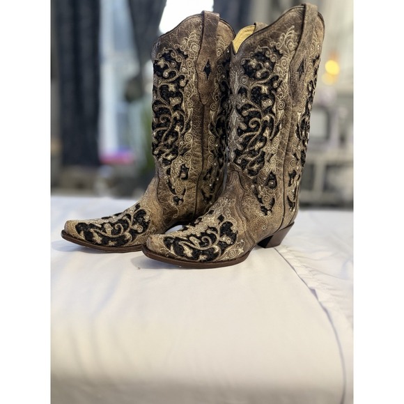 Sequin Leather Western Boot Other - Western Equestrian Cowboy Boots Brown Embroidered Size 10 M MPN A 3569